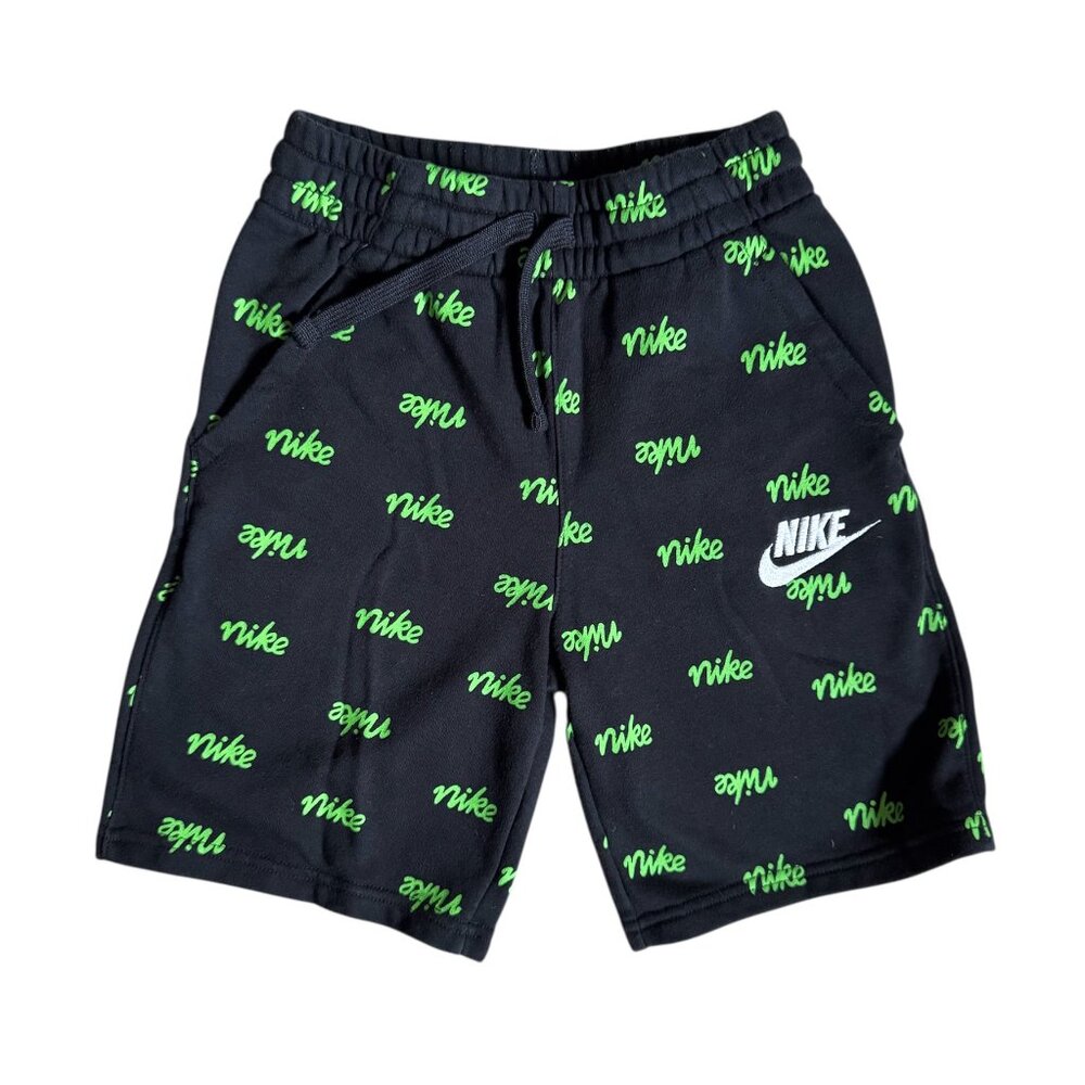 Nike Sportswear Boys Fleece Printed Shorts - Black/Neon Green Size M